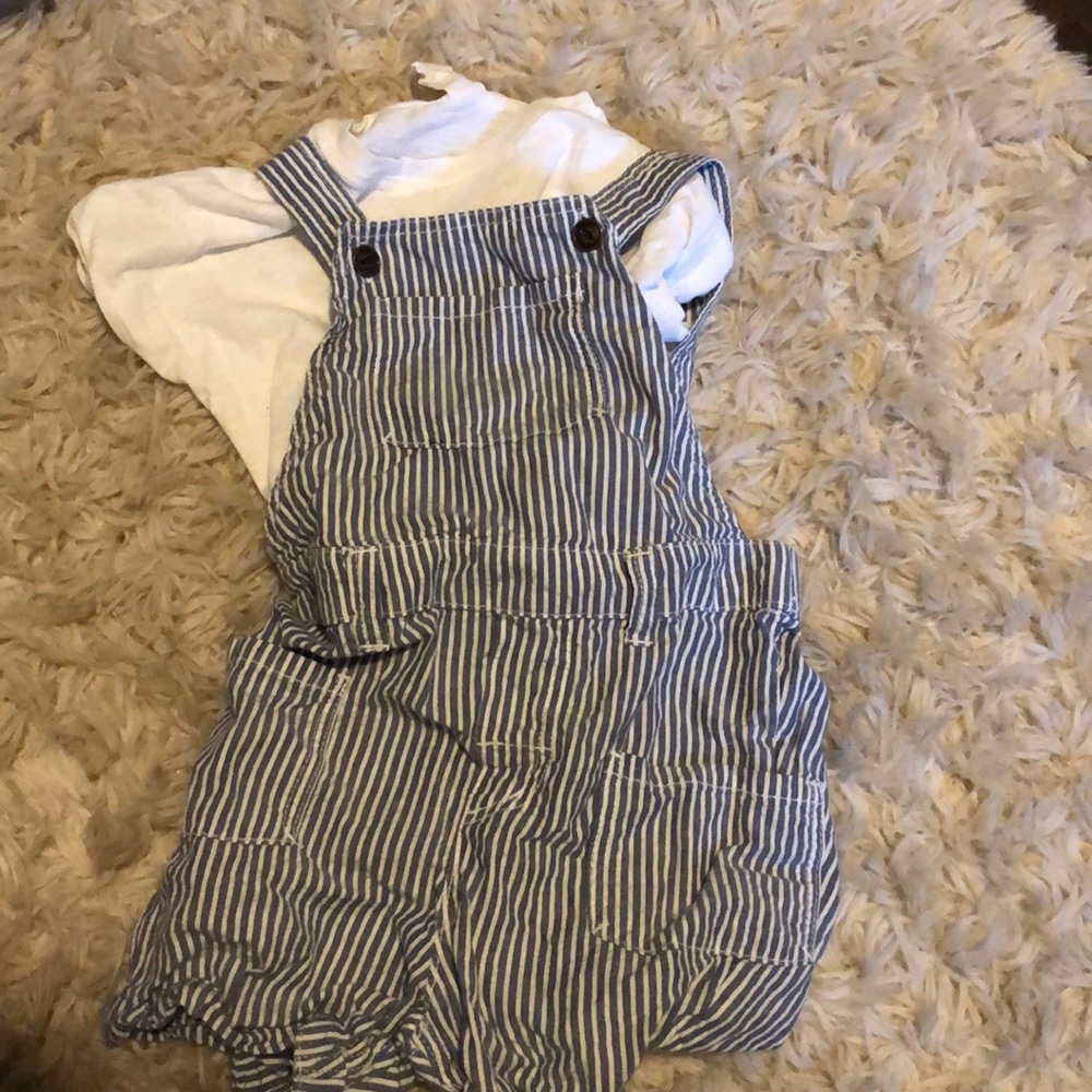 H&M seersucker overalls with white shirt